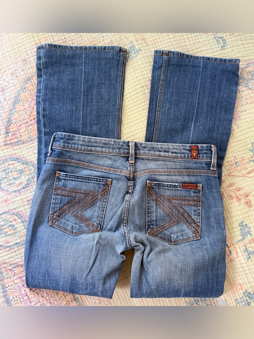 7 For All Mankind Y2K Bronze Rhinestone Embroidered Flare Jeans Size 28 Boho